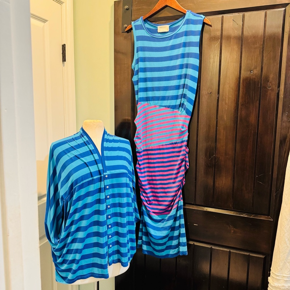 2pc Nicole Miller stripe body con Artelier maxi with coordinating cardigan